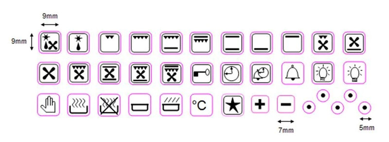 Oven Control Panel Icons & Decal Symbols Black - ST36ICONSBLK