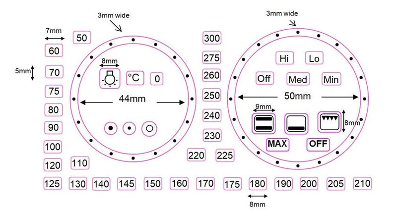 Oven Dial Temperature Control Panel Icons & Symbols Black - STTEMPBLK